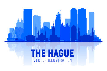 The Hague (The Netherlands) silhouette skyline with panorama in white background. Vector Illustration. Business travel and tourism concept with modern buildings. Image for banner or website