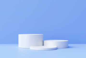 Winner white Podium pedestal product display to show product on blue background 3d rendering