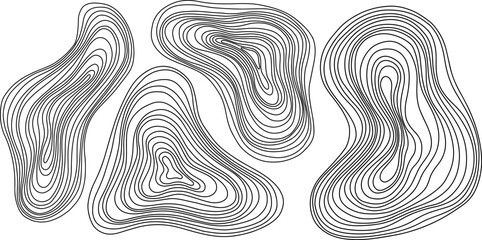 Abstract tree rings. Vector topographic map concept. Seamless background. Thin black lines on white