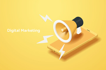 Digital marketing via smartphone with megaphone