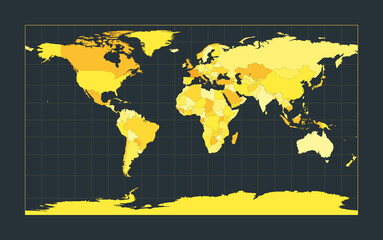 World Map. Patterson cylindrical projection. Futuristic world illustration for your infographic. Bright yellow country colors. Powerful vector illustration.