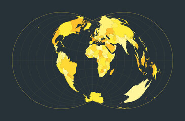 World Map. Rectangular (War Office) polyconic projection. Futuristic world illustration for your infographic. Bright yellow country colors. Amazing vector illustration.