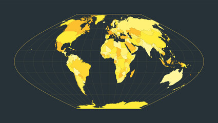 World Map. McBryde-Thomas flat-polar sinusoidal equal-area projection. Futuristic world illustration for your infographic. Bright yellow country colors. Classy vector illustration.