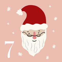 Christmas Advent Calendar square ready made card. Hand drawn vector illustration with winter holidays christmas elements, Christmas card