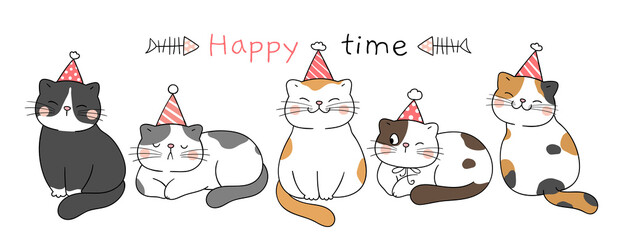 Draw banner happy cats Happy time concept