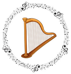 Harp instrument on white background