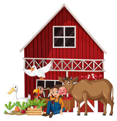Obraz na płótnie Canvas Farming theme with farmer and animals