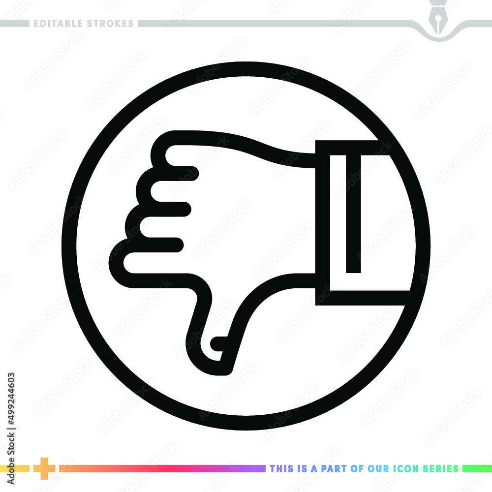 Aufkleber line icon for social media dislike button illustrations with editable strokes. this vector graphic h