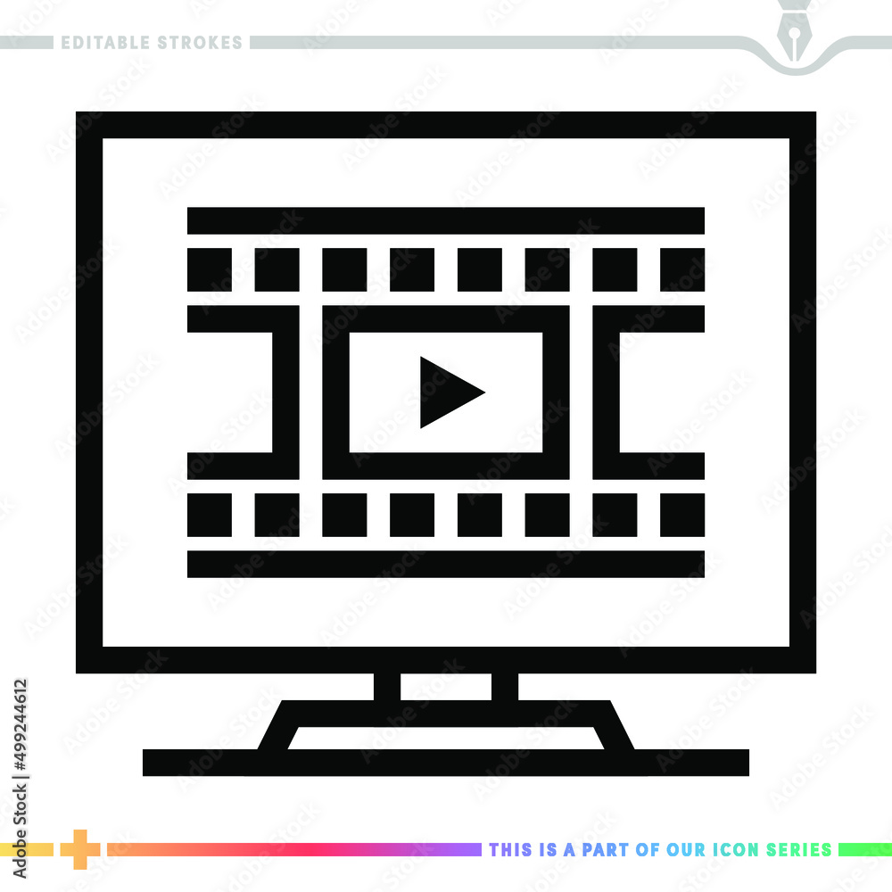 Poster line icon for video streaming illustrations with editable strokes. this vector graphic has customiza