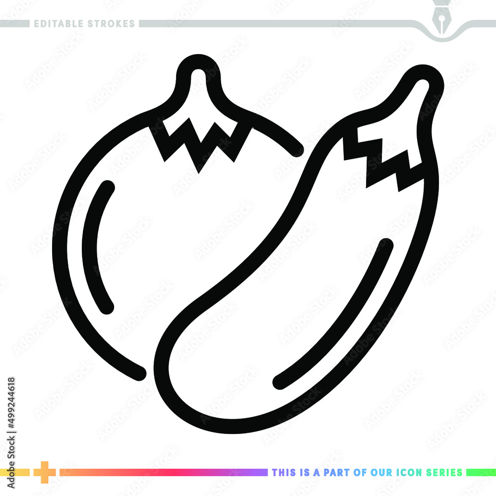 Poster line icon for tomato and eggplant illustrations with editable strokes. this vector graphic has custo