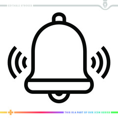 Line icon for alarm bell illustrations with editable strokes. This vector graphic has customizable stroke width.