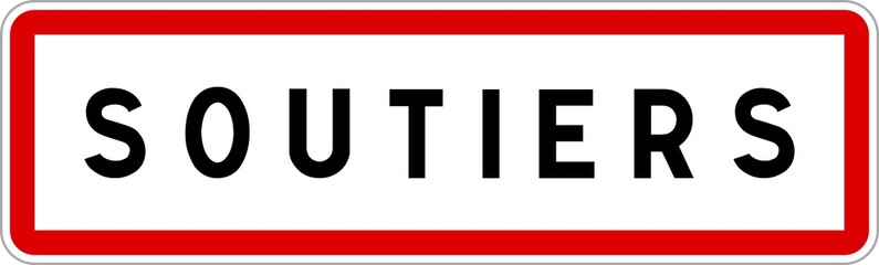 Fototapeta premium Panneau entrée ville agglomération Soutiers / Town entrance sign Soutiers