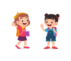 little kid say hello to friend and go to school together © Colorfuel Studio