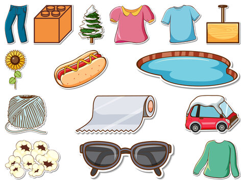 Sticker set of mixed daily objects