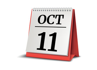 Calendar on white background. 11 October. 3D illustration.