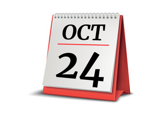 Calendar on white background. 24 October. 3D illustration.