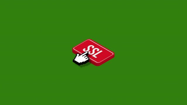 ssl - red isometrict web button animation.chroma key.green background