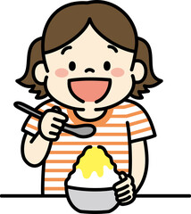 かき氷を食べる子どものイラスト　女の子