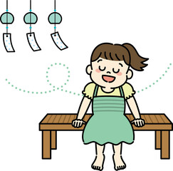 風鈴の音で涼む子どものイラスト　女の子