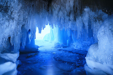 ice cave winter frozen nature background landscape