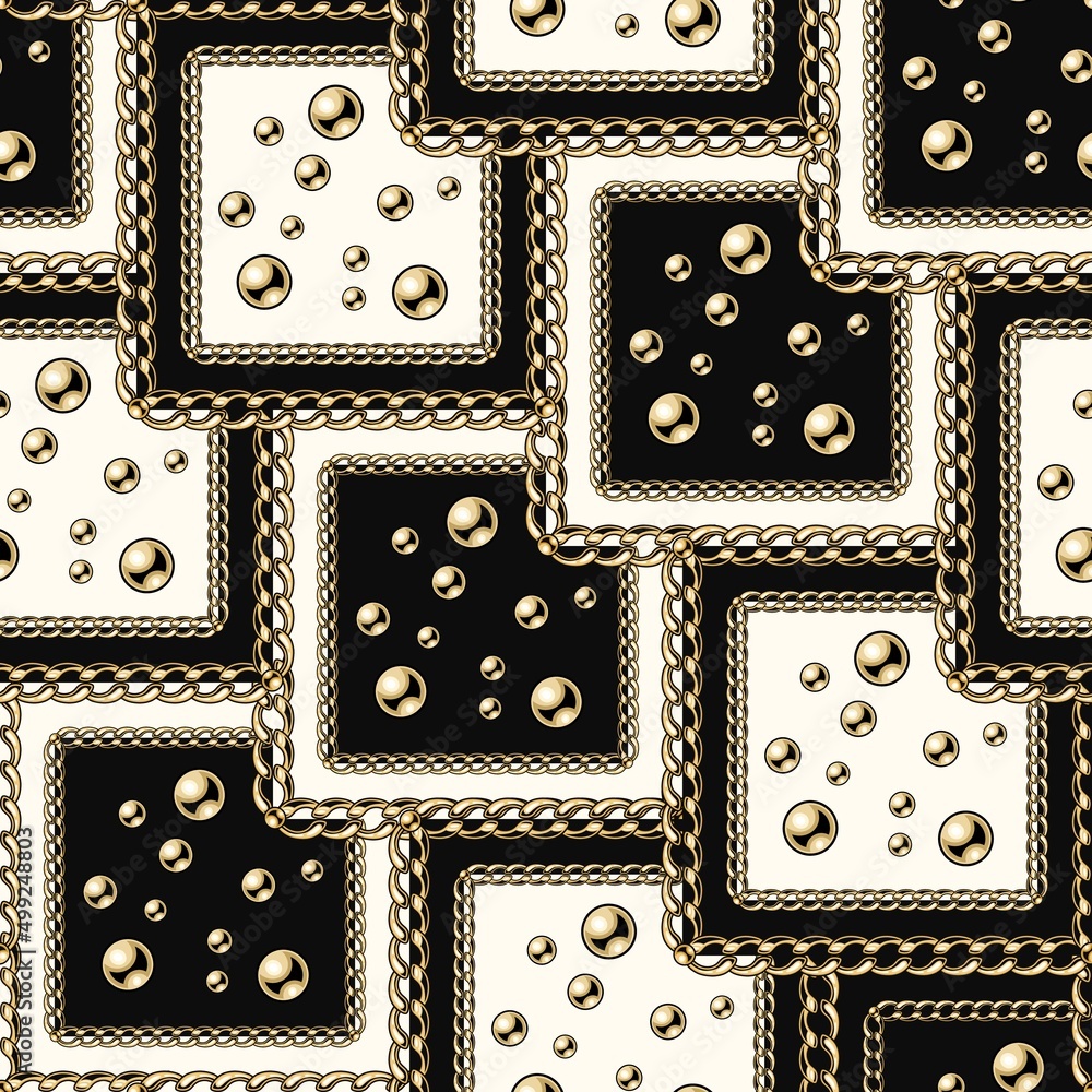 Poster geometric seamless pattern with overlapping squares. abstract background with gold realistic metalli