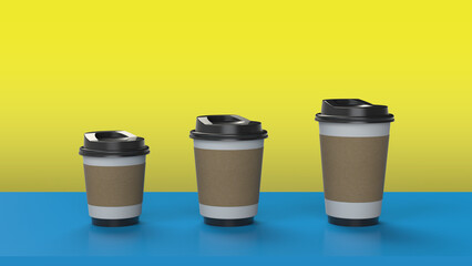 3D rendering Paper cup of coffee on table