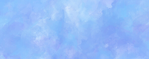 Vector watercolor art background with white clouds and blue sky. Hand drawn vector texture. Heaven. Pastel color watercolour banner. Template for flyers, cards, poster, cover. Stucco.