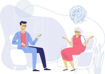 Psychotherapy counseling concept with psychiatrist doctor and old patient.