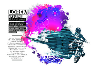 Man riding motobike, extreme sport racing, vector illustration - obrazy, fototapety, plakaty