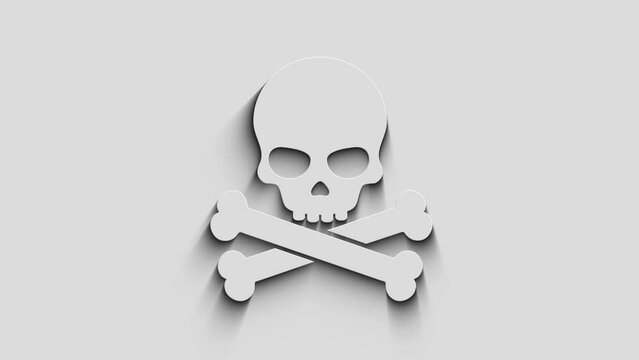 Skull pirate, online cyberattack, hack, threat and breach security symbol with natural shadow. Cyber technology icon loopable and seamless abstract concept. 3d light and shade object.