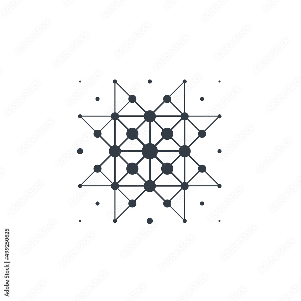 Poster mesh from rhombuses with nodes. star made of grid and dots, logo or icon. stylized snowflake.