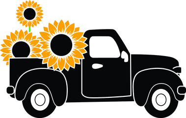 Sunflower In A Truck Silhouette Cricut SVG For Sublimation Products, T-shirts, Pillows, Cards, Mugs, Bags, Framed Artwork, Scrapbooking