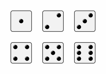 Dice set with six faces with different numbers of dots isolated