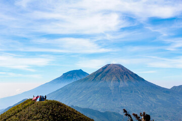 Fototapeta premium The atmosphere and beautiful scenery in the morning when climbing one of the mountains in Indonesia