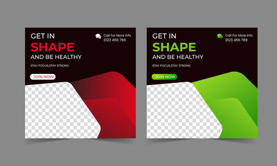 Fitness gym social media banner template set for advertisement.