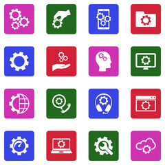 Gears Icons. White Flat Design In Square. Vector Illustration.