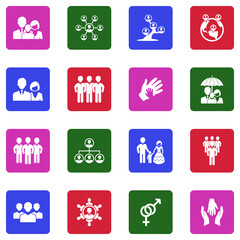 Human Relations Icons. White Flat Design In Square. Vector Illustration.
