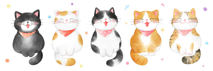 Draw banner happy party cat Watercolor style - obrazy, fototapety, plakaty