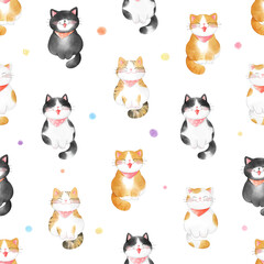 Draw cute cat Party birthday concept Watercolor style