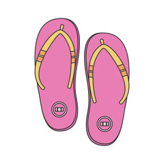 Hand drawn style vector illustration of pink Flip-flops isolated on background.