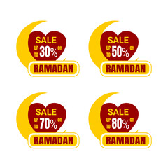 Ramadan Kareem Sticker discount, label percent, price sale banner knob badge tape set, vector design