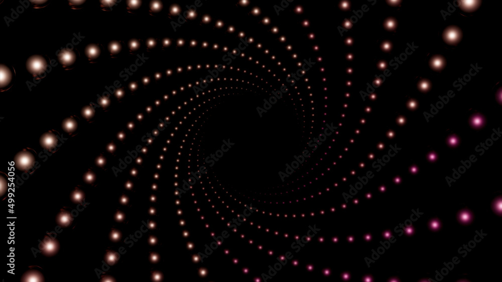Poster Black background. Design.Bright shiny lines make up a tunnel that moves forward in abstraction.