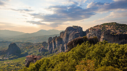 Fototapeta na wymiar Beautiful panoramic view of monastery in Meteora Kalambaka Greece