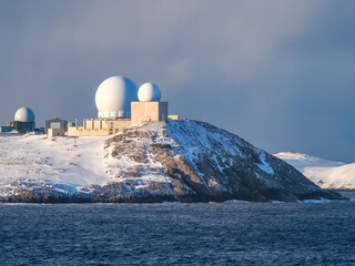 Approaching Vardø, the easternmost town in Norway, Troms og Finnmark county.  Globus radar system prominent in the skyline © Luis