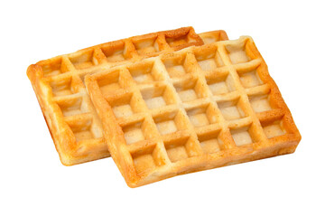 Belgian waffles with chocolate syrup baked tasty isolated on the white background