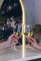 Women toasting with wine to celebrate.