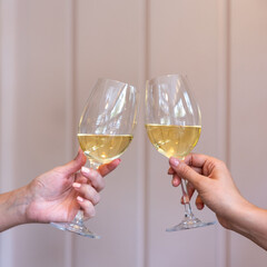 Women toasting with wine to celebrate.