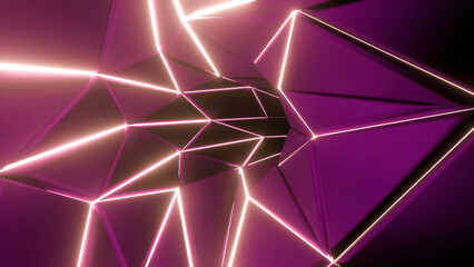 Bright purple background.Design. Purple space with different bright rays that move in 3d format.