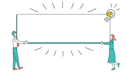 真っ白な看板を持つ男女の人物