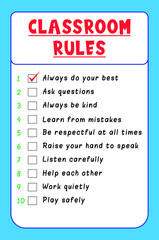 Classroom rules notes poster banner design for school kids children  with blue background